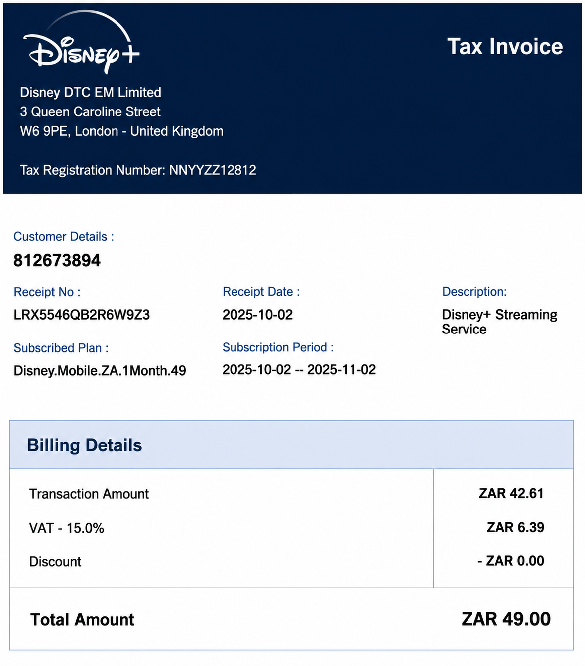 Disney Invoice  - Free AI Invoice Generator, 50+ Real Invoice Examples