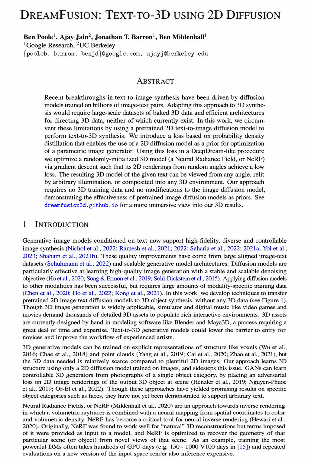 DreamFusion Research Paper by University of California - Free AI Research Paper Generator, 50+ Real Research Paper Examples
