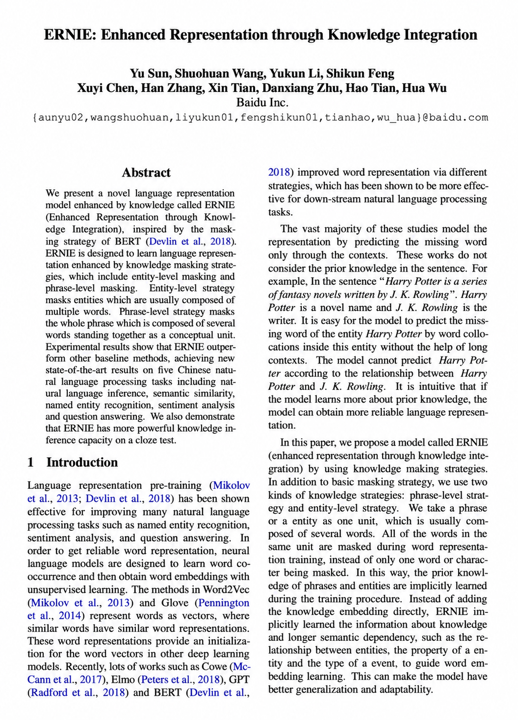 ERNIE Research Paper by Baidu - Free AI Research Paper Generator, 50+ Real Research Paper Examples