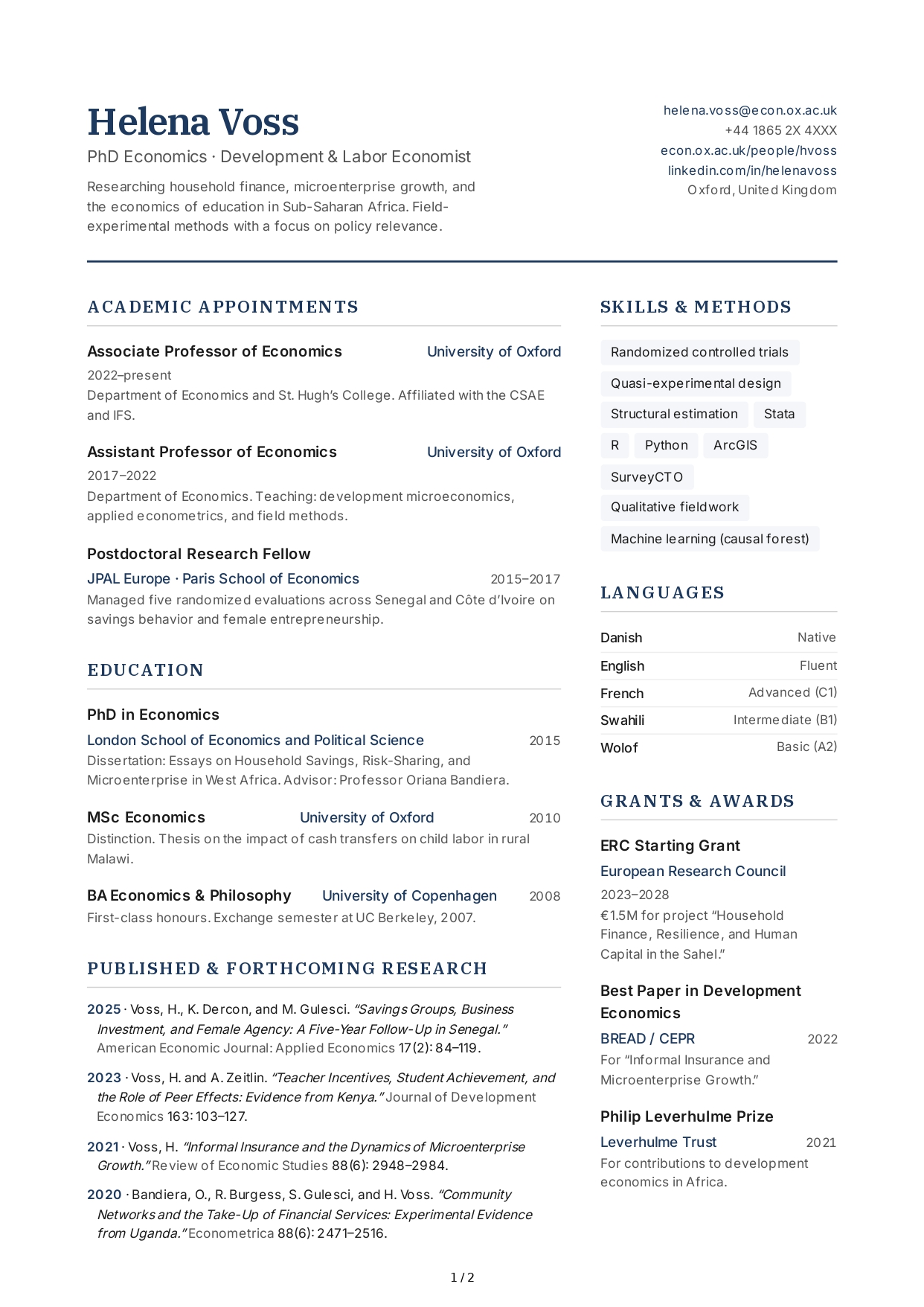 Economist CV - Free AI CV Maker, 50+ Real CV Examples