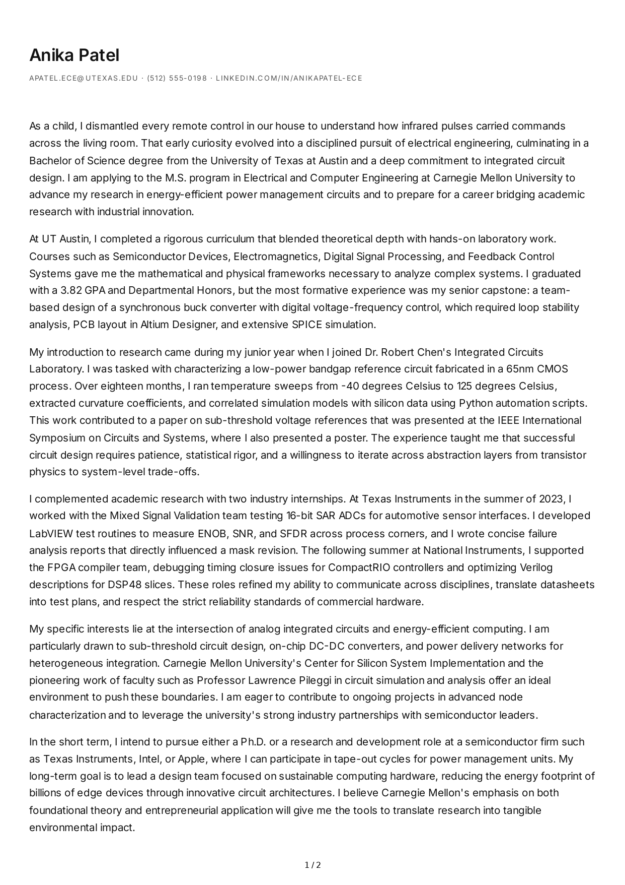 Electrical Engineering Personal Statement - Free AI Personal Statement Generator, 50+ Real Personal Statement Examples
