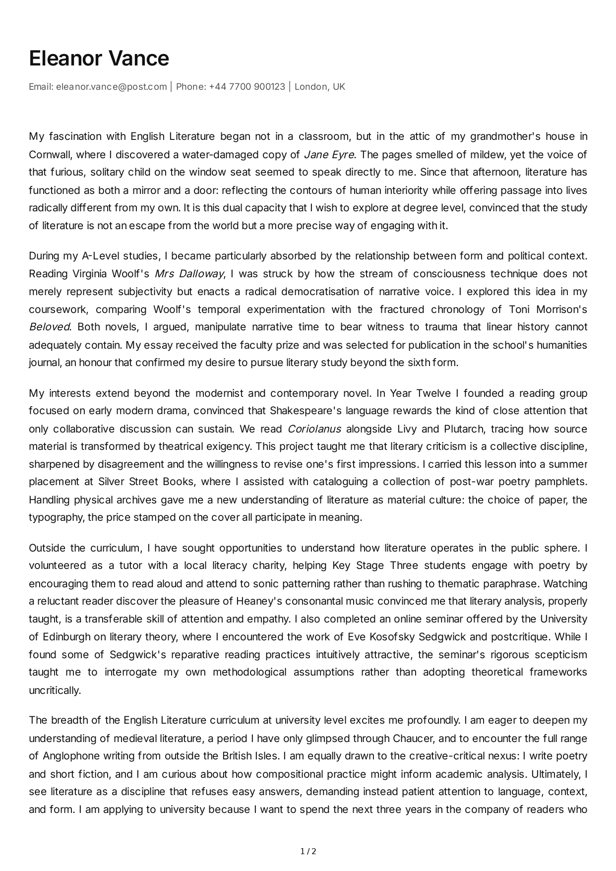 English Literature Personal Statement - Free AI Personal Statement Generator, 50+ Real Personal Statement Examples