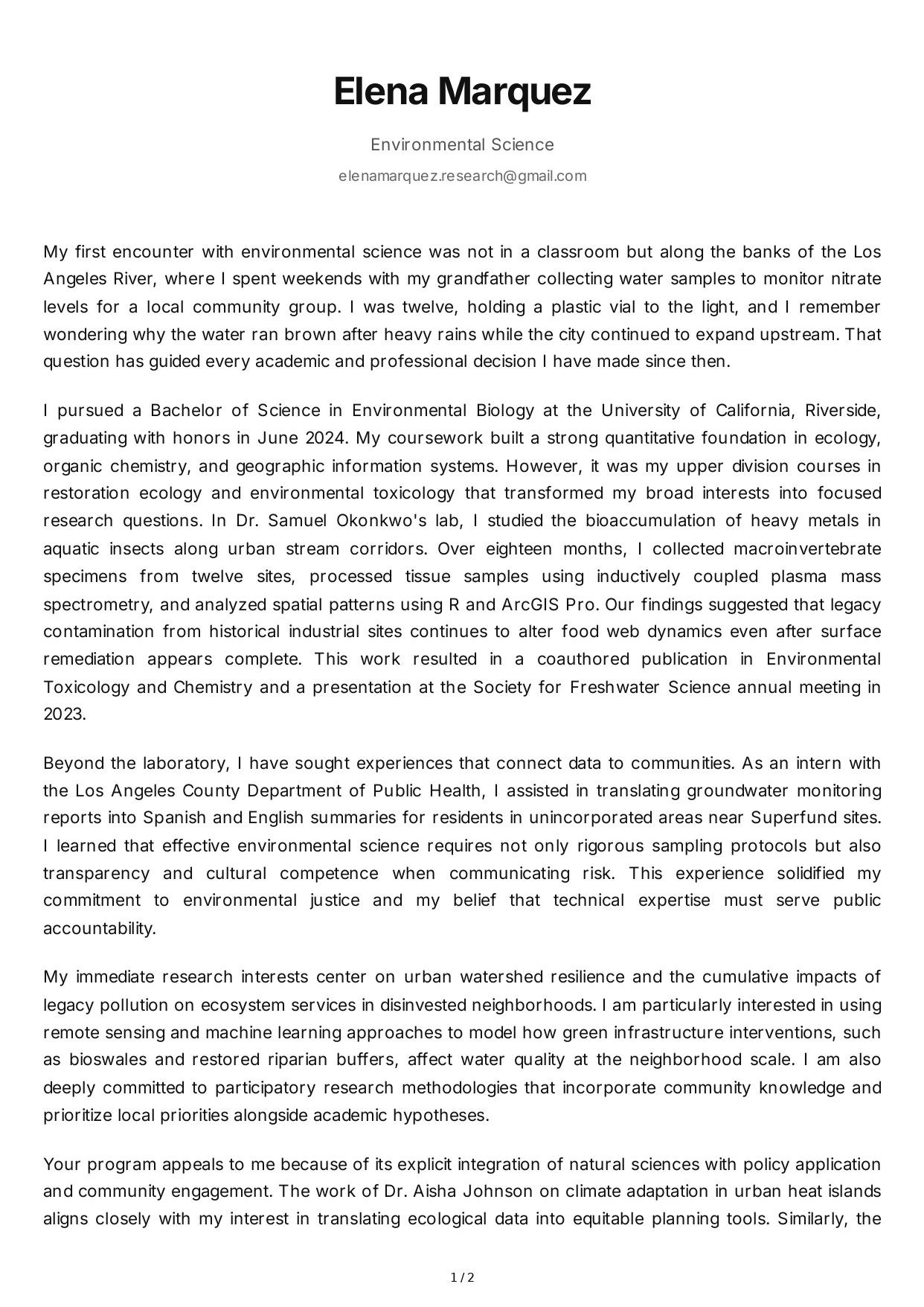 Environmental Science Personal Statement - Free AI Personal Statement Generator, 50+ Real Personal Statement Examples