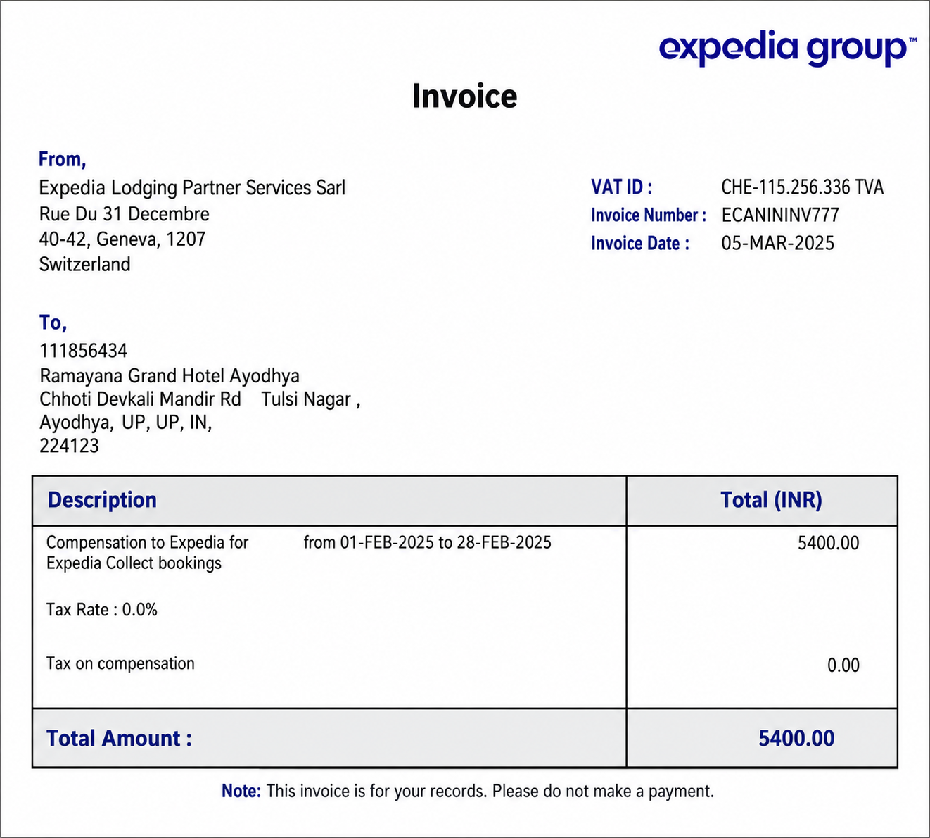 Expedia Invoice  - Free AI Invoice Generator, 50+ Real Invoice Examples