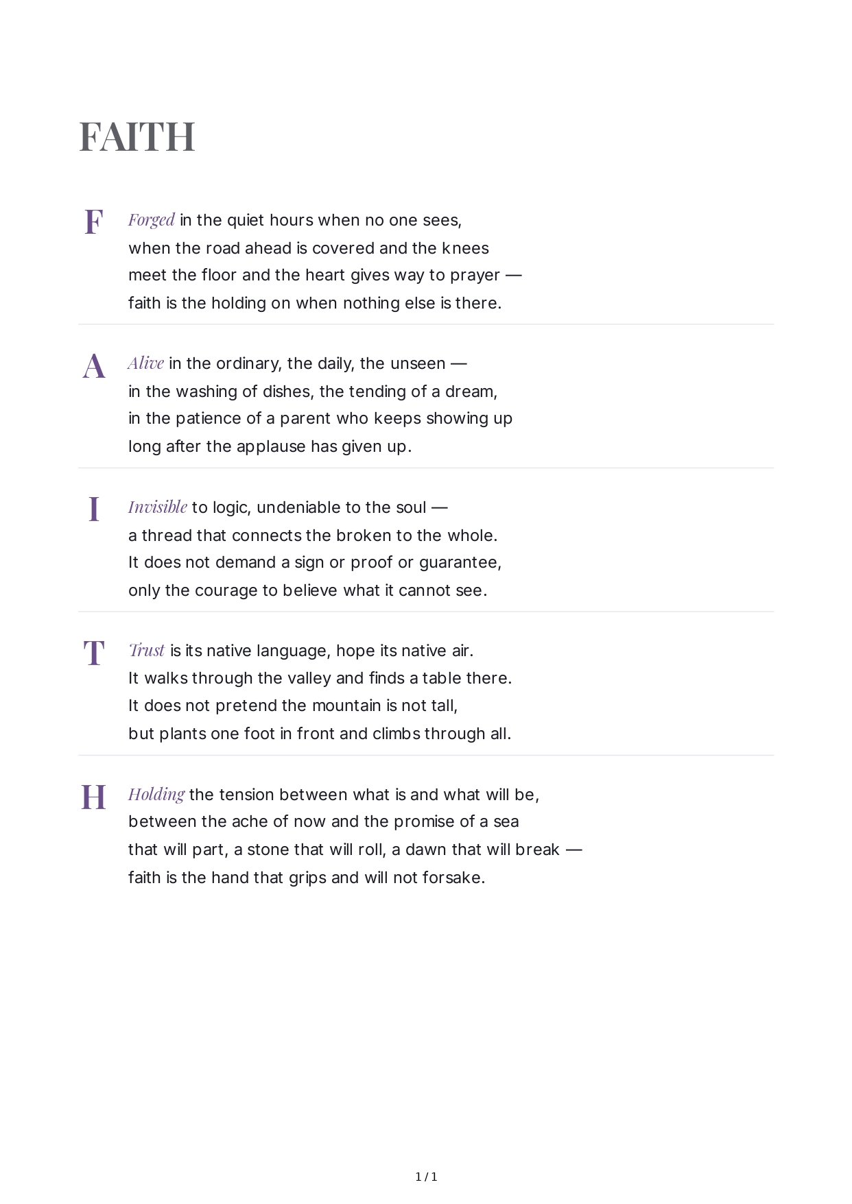 Faith Acrostic Poem - Free AI Acrostic Poem Generator, 50+ Real Acrostic Poem Examples
