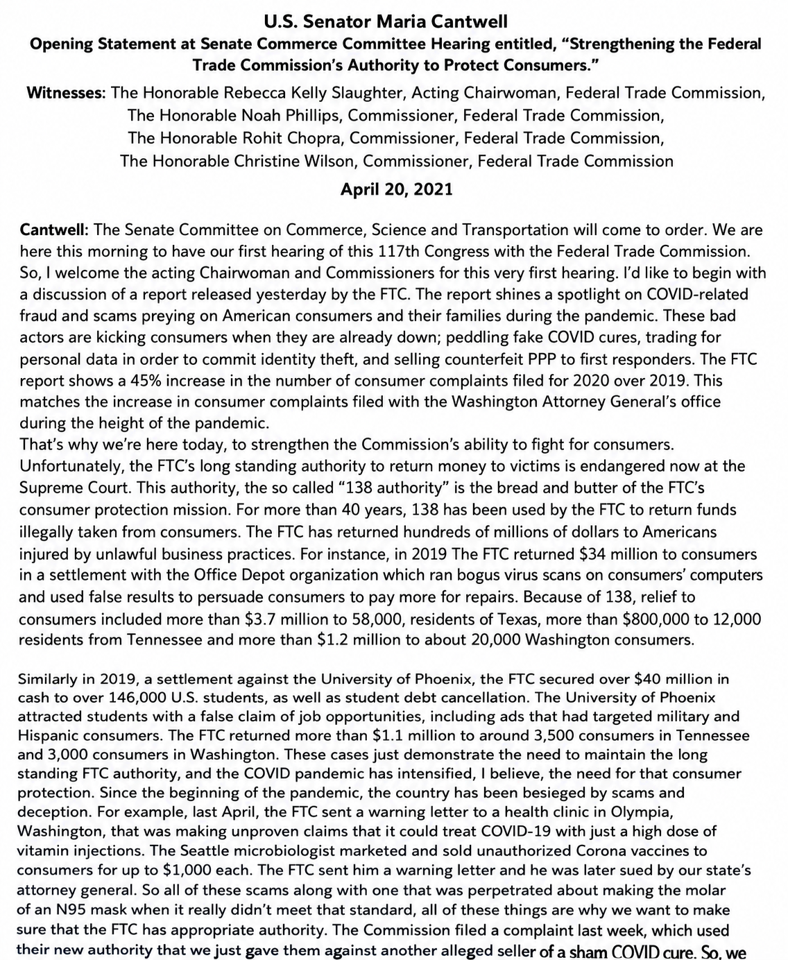 Federal Trade Commission Hearing Opening Statement - Free AI Opening Statement Generator, 50+ Real Opening Statement Examples