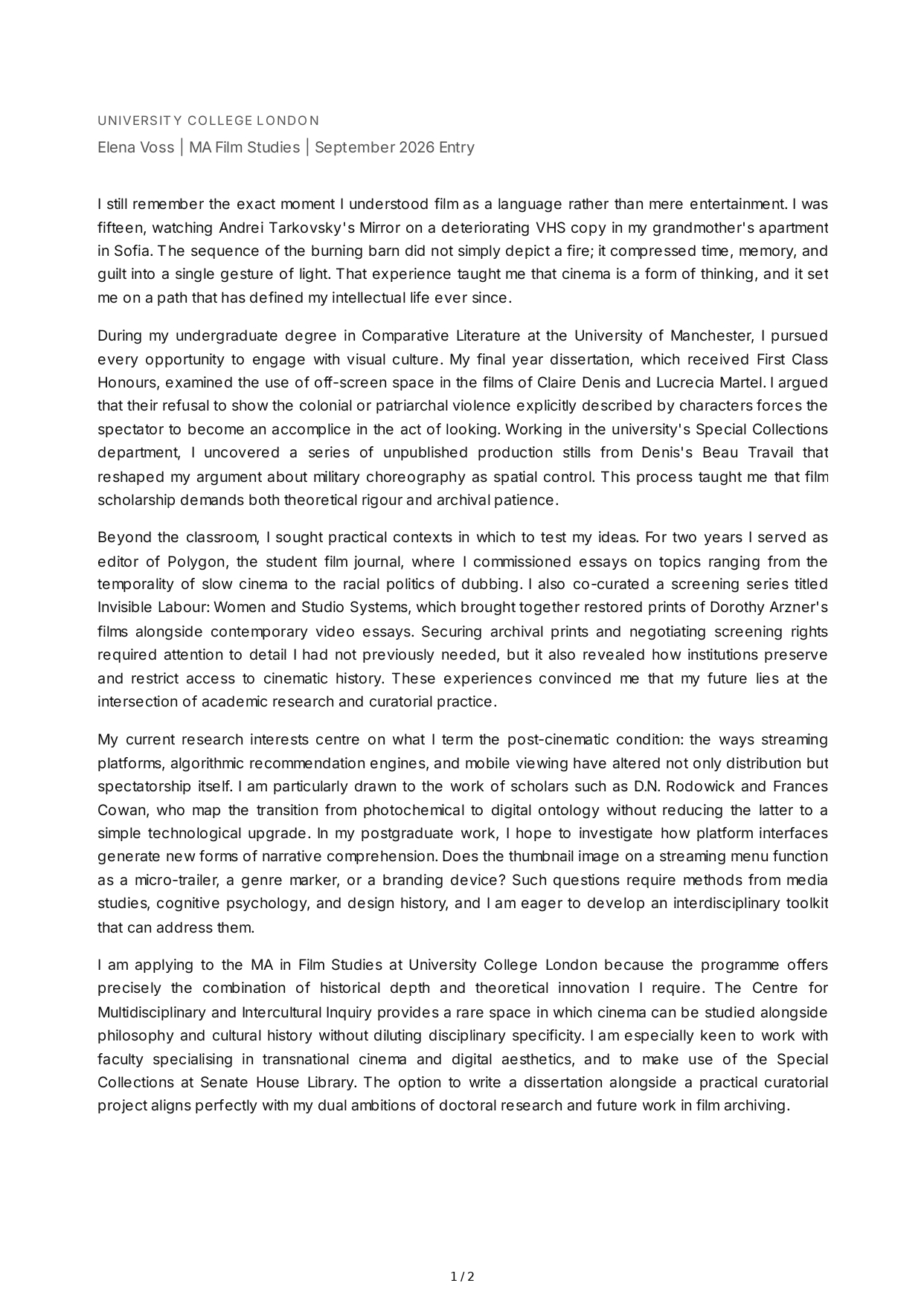 Film Studies Personal Statement - Free AI Personal Statement Generator, 50+ Real Personal Statement Examples