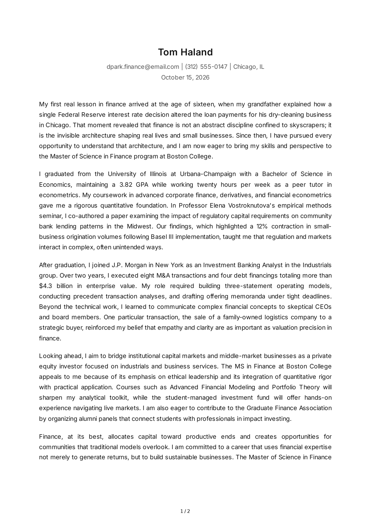 Finance Personal Statement - Free AI Personal Statement Generator, 50+ Real Personal Statement Examples