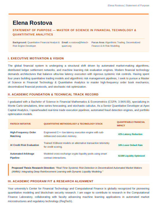 Financial Technology Statement of Purpose - Free AI Statement of Purpose Generator with 50+ Real SOP Examples