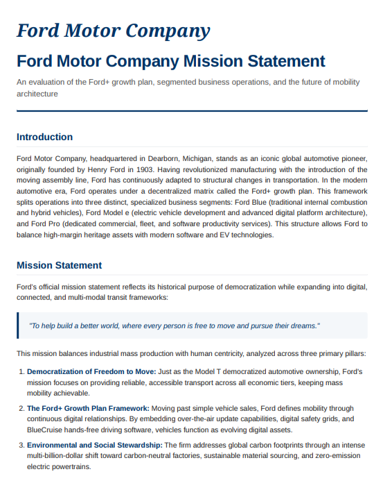 Ford Motors Mission Statement - Free AI Mission Statement Generator, 50+ Real Mission Statement Examples