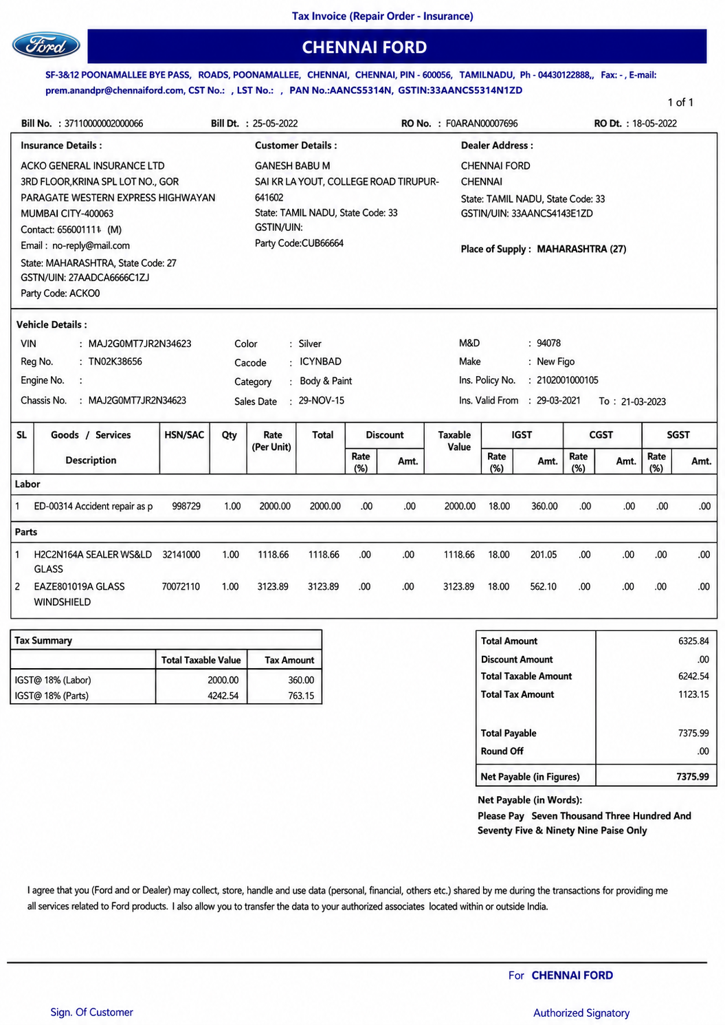 Ford Invoice  - Free AI Invoice Generator, 50+ Real Invoice Examples