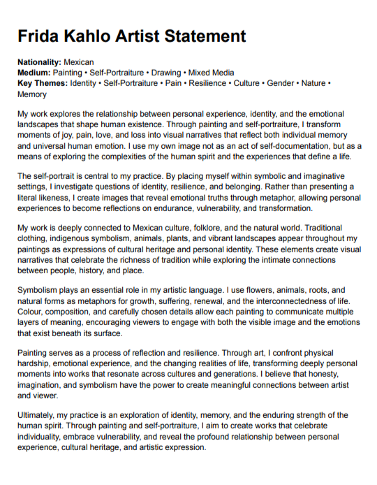 Frida Kahlo Artist Statement - Free AI Artist Statement Generator, 50+ Real Artist Statement Examples
