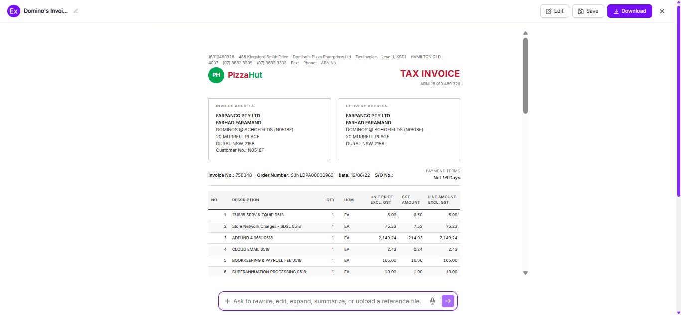 Invoice Examples