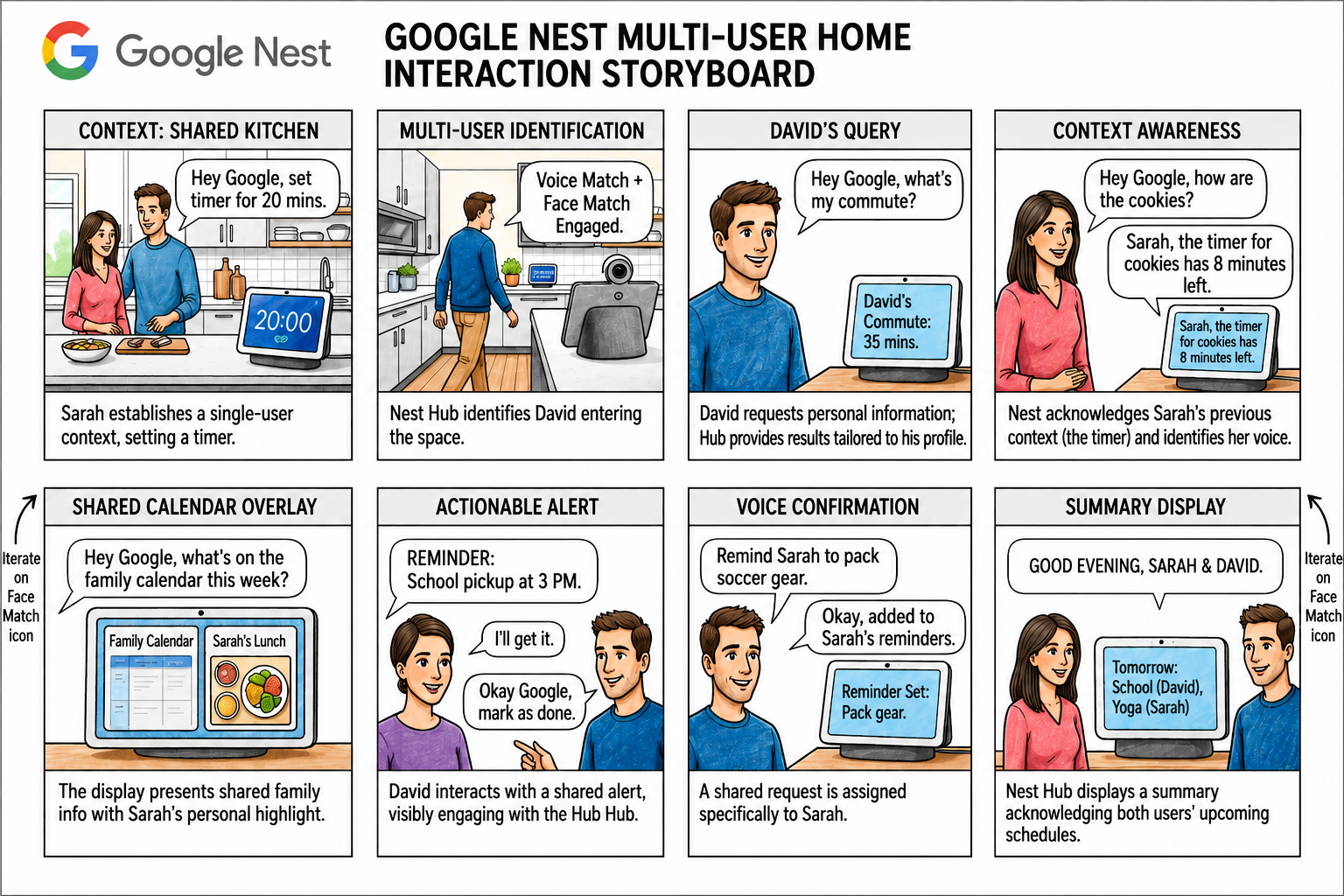 Google Nest Multi-User Home Interaction Storyboard - Free AI Storyboard Generator, 50+ Real Storyboard Examples