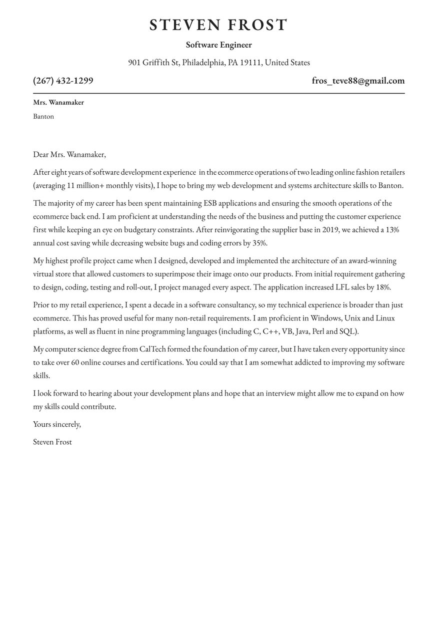 Google Software Engineer Cover Letter - Free AI Cover Letter Generator, 50+ Real Cover Letter Examples