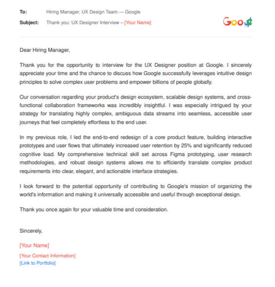 Google UX Designer - AI Thank you Email after Interview Generator