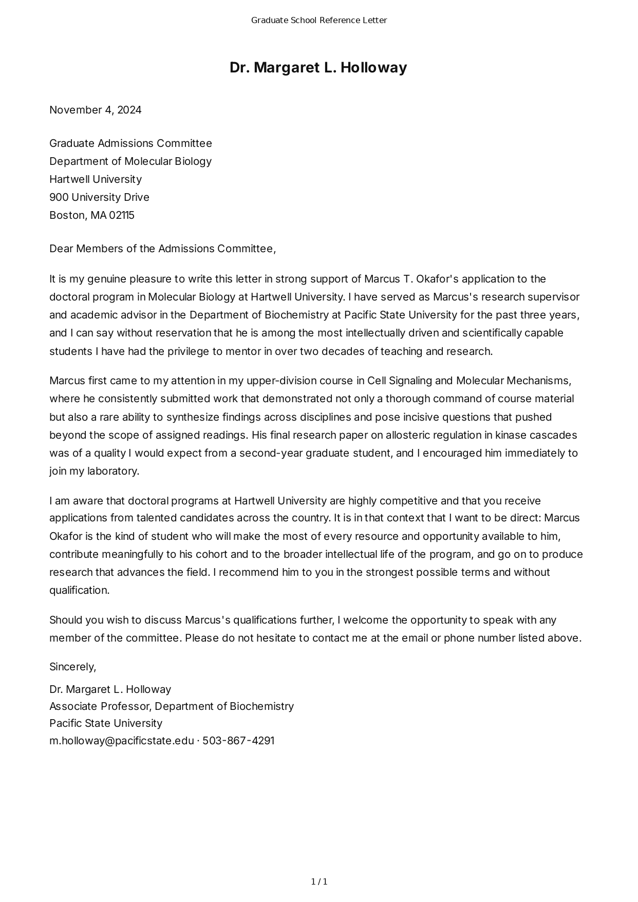 Graduate School Reference Letter - Free AI Reference Letter Generator, 50+ Real Reference Letter Examples