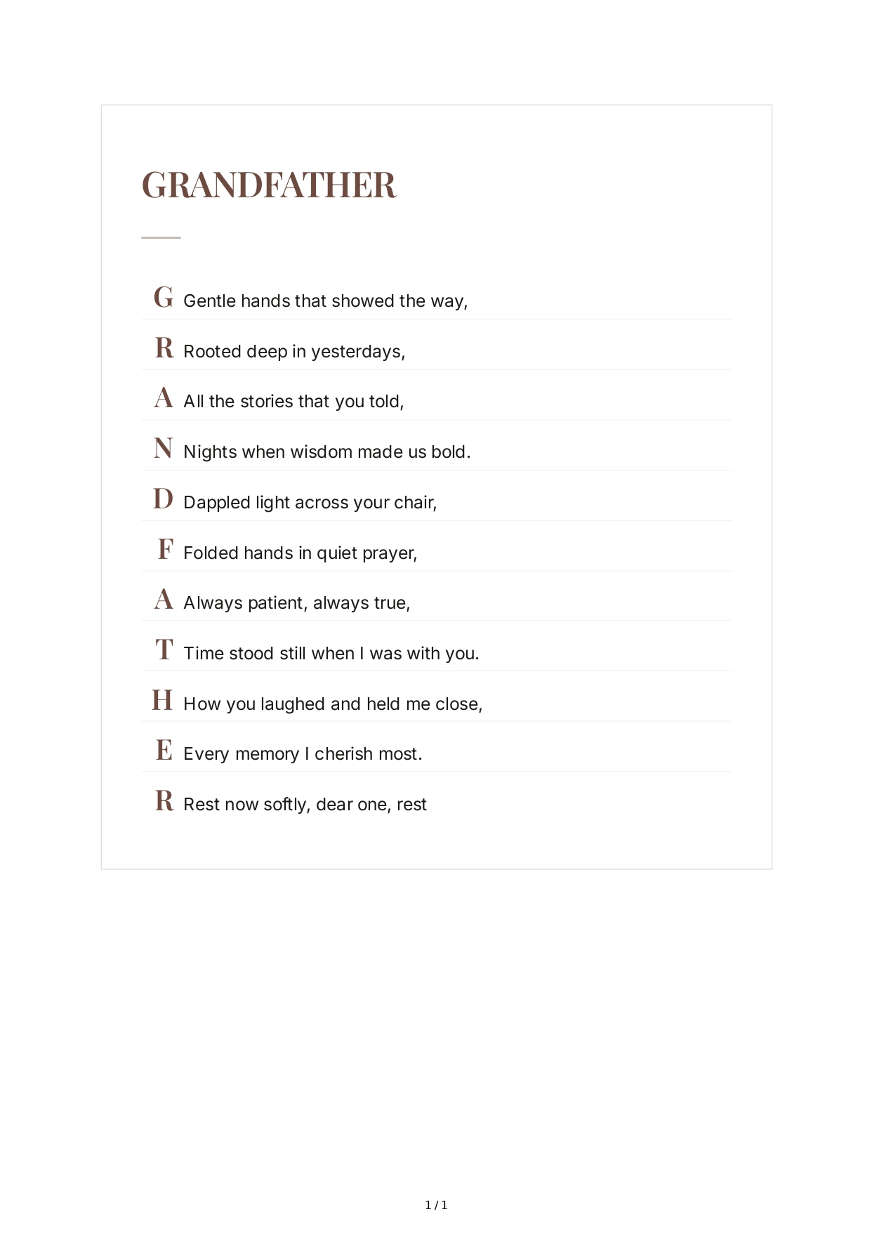 Grandfather Acrostic Poem - Free AI Acrostic Poem Generator, 50+ Real Acrostic Poem Examples
