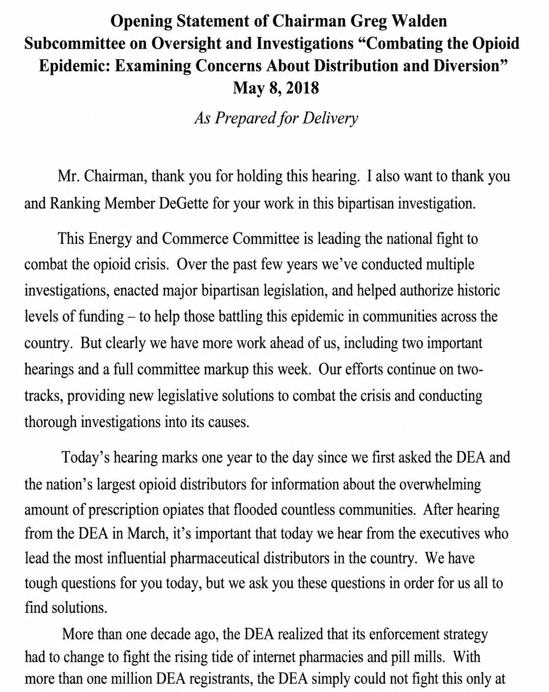 Greg Walden Congressional Opening Statement - Free AI Opening Statement, 50+ Real Opening Statement Examples