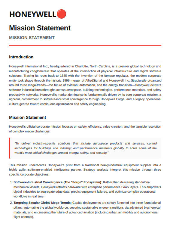 Honeywell International Mission Statement - Free AI Mission Statement Generator, 50+ Real Mission Statement Examples