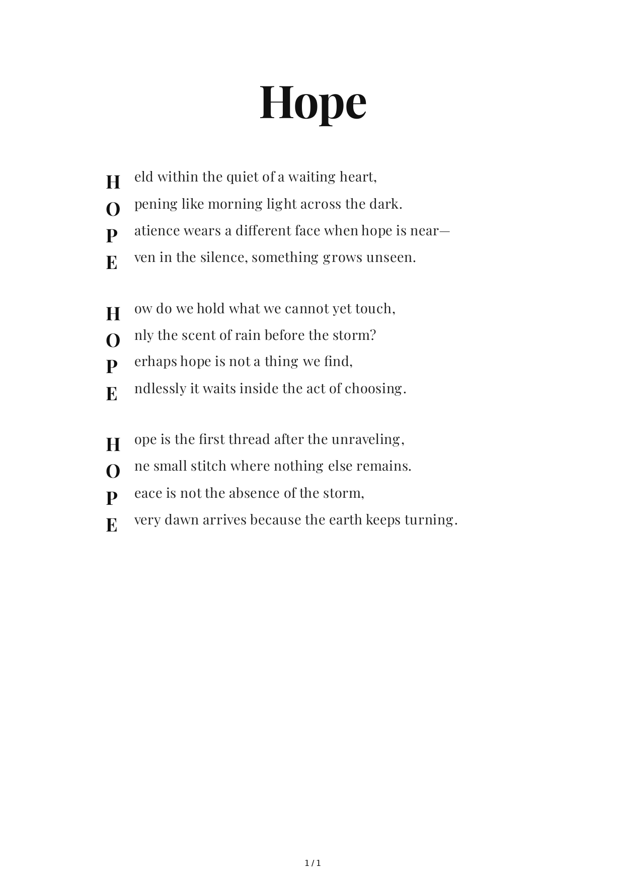 Hope Acrostic Poem - Free AI Acrostic Poem Generator, 50+ Real Acrostic Poem Examples