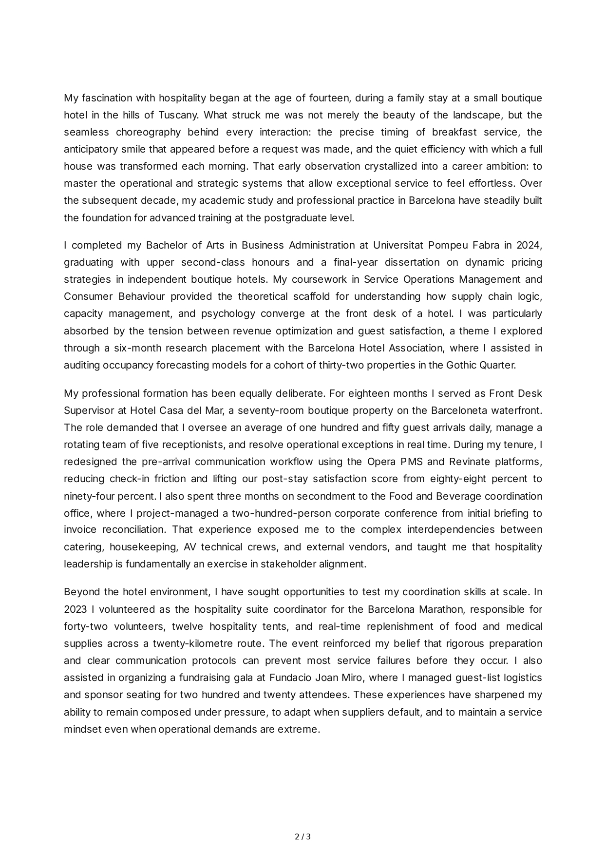 Hospitality Management Personal Statement - Free AI Personal Statement Generator, 50+ Real Personal Statement Examples