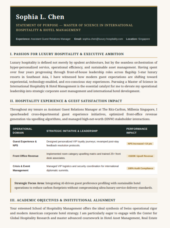 Hotel Management Statement of Purpose - Free AI Statement of Purpose Generator with 50+ Real SOP Examples