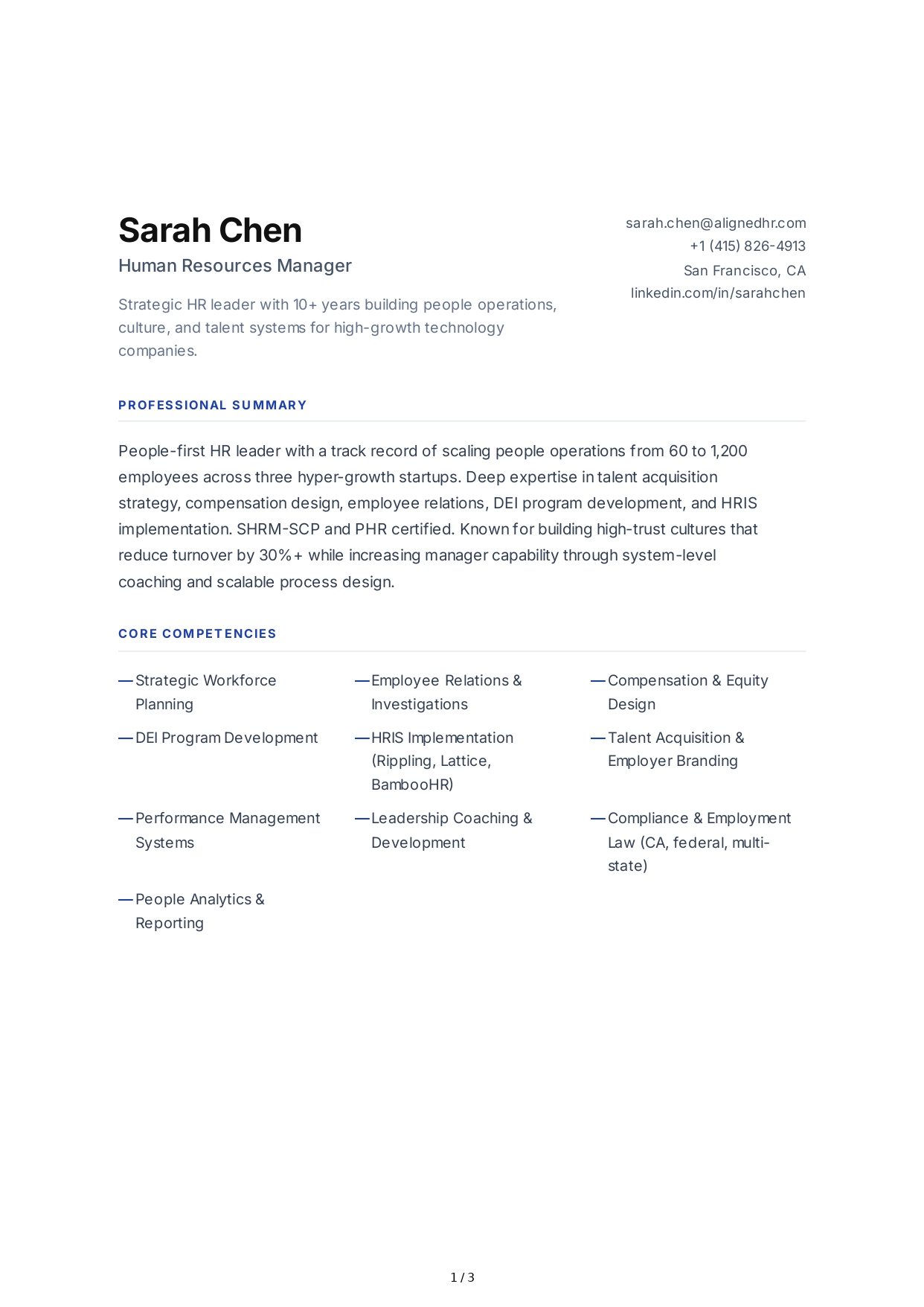 Human Resources Manager CV - Free AI CV Maker, 50+ Real CV Examples