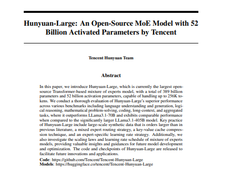 Hunyuan-Large Research Paper by Tencent - Free AI Research Paper Generator, 50+ Real Research Paper Examples