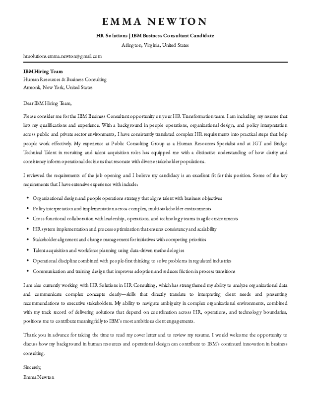 IBM Business Consultant Cover Letter - Free AI Cover Letter Generator, 50+ Real Cover Letter Examples
