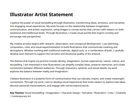 Illustrator Artist Statement - Free AI Artist Statement Generator, 50+ Real Artist Statement Examples