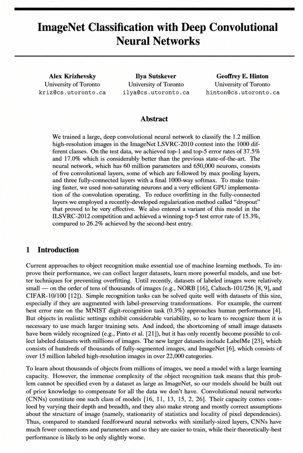 ImageNet Deep Learning Research Paper by University of Toronto - Free AI Research Paper Generator, 50+ Real Research Paper Examples
