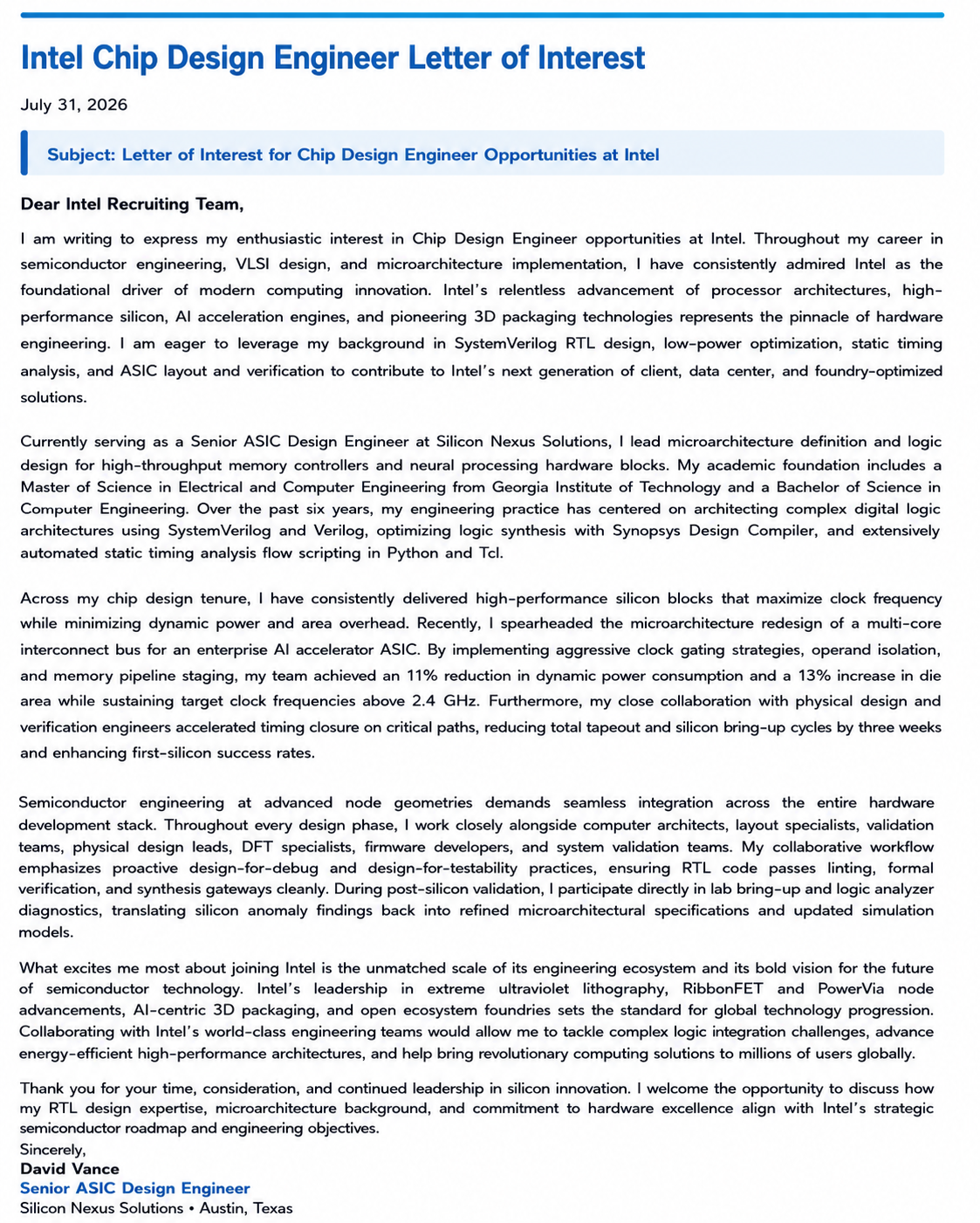 Intel Chip Design Engineer Letter of Interest - Free AI Letter of Interest Generator, 50+ Real Letter of Interest Examples