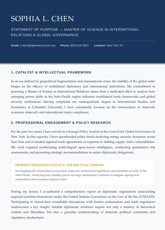 International Relations Statement of Purpose - Free AI Statement of Purpose Generator with 50+ Real SOP Examples