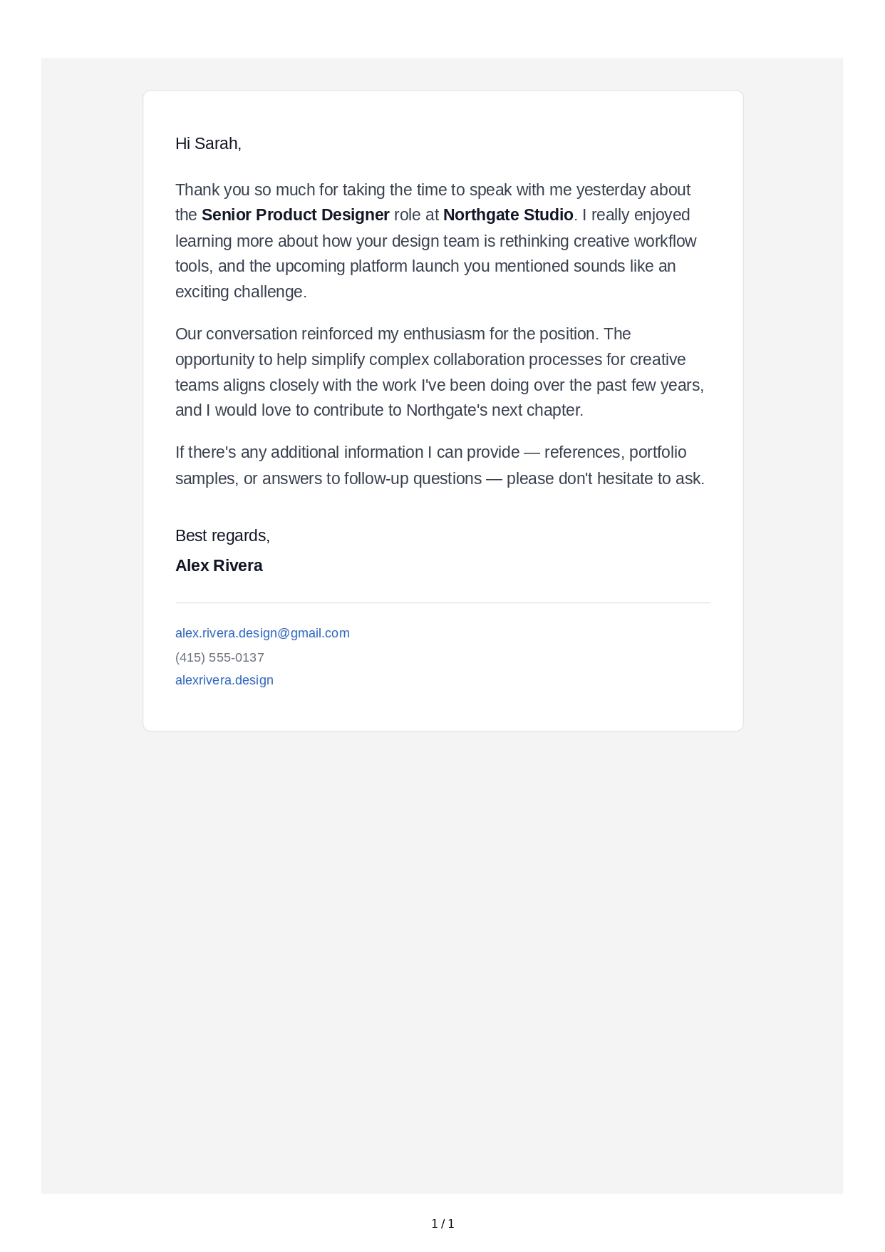 Interview Thank-You Email - Free AI Email Generator, 50+ Real Email Examples