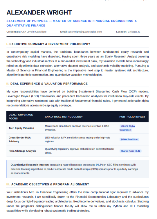 Investment Analyst Statement of Purpose - Free AI Statement of Purpose Generator with 50+ Real SOP Examples