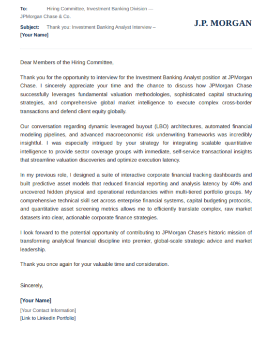 JPMorgan Investment Banking Analyst - AI Thank you Email after Interview Generator