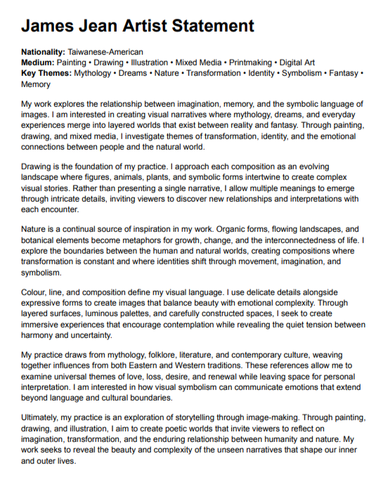 James Jean Artist Statement - Free AI Artist Statement Generator, 50+ Real Artist Statement Examples