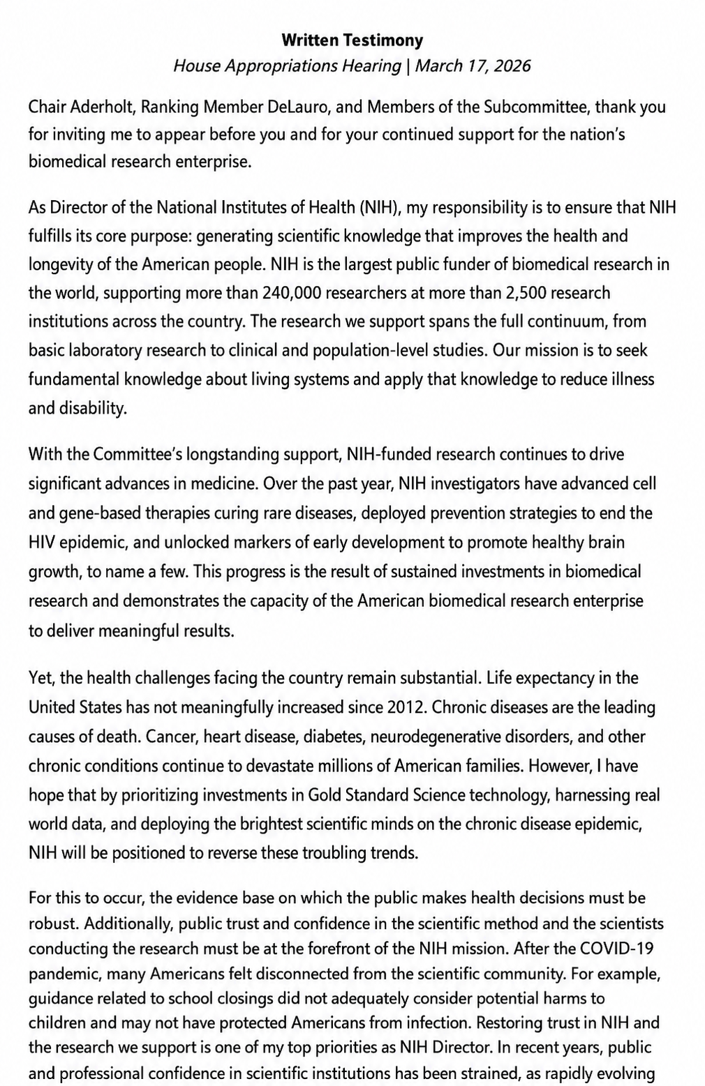 Jay Bhattacharya Congressional Opening Statement - Free AI Opening Statement Generator, 50+ Real Opening Statement Examples
