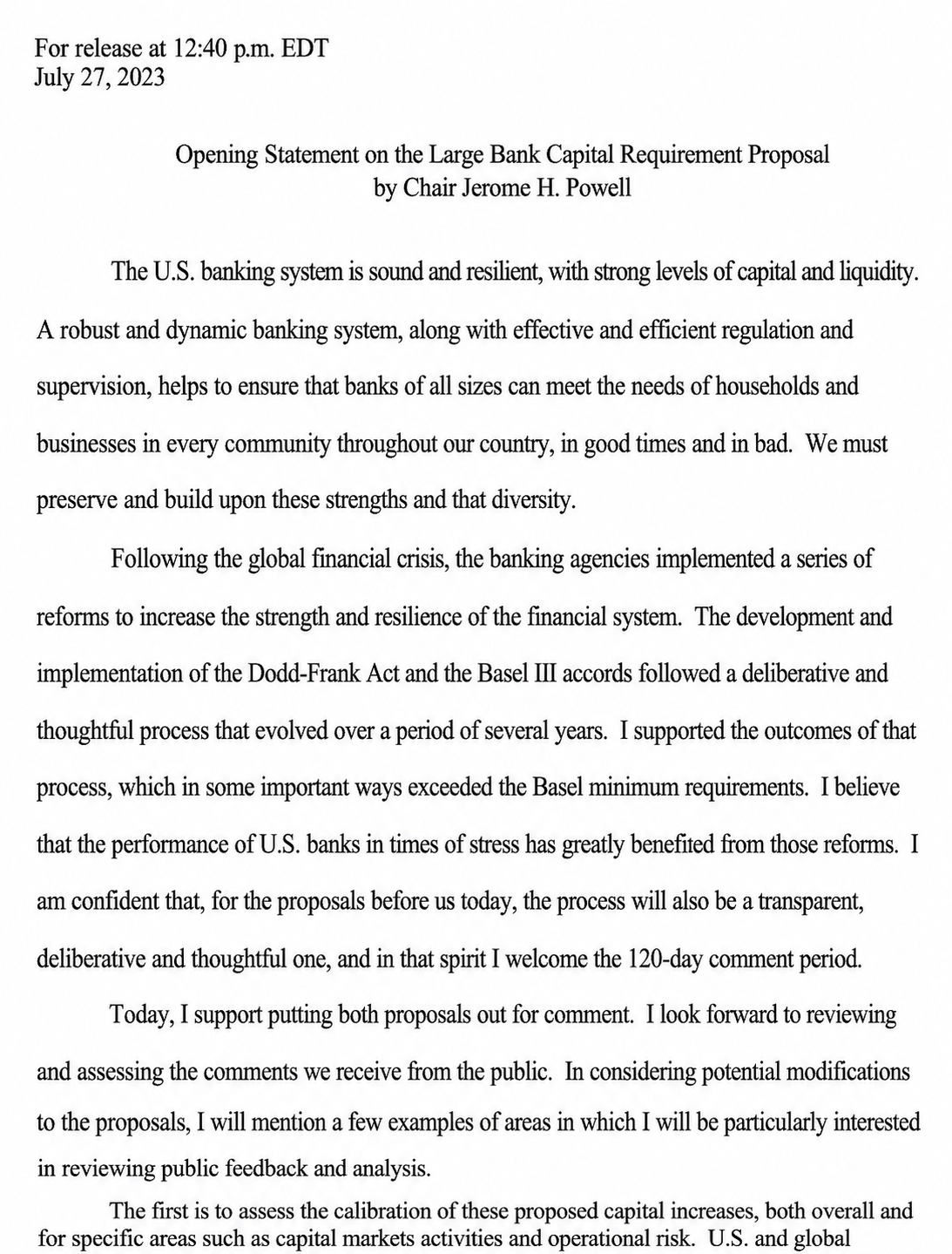 Jerome H. Powell Banking Opening Statement - Free AI Opening Statement Generator, 50+ Real Opening Statement Examples