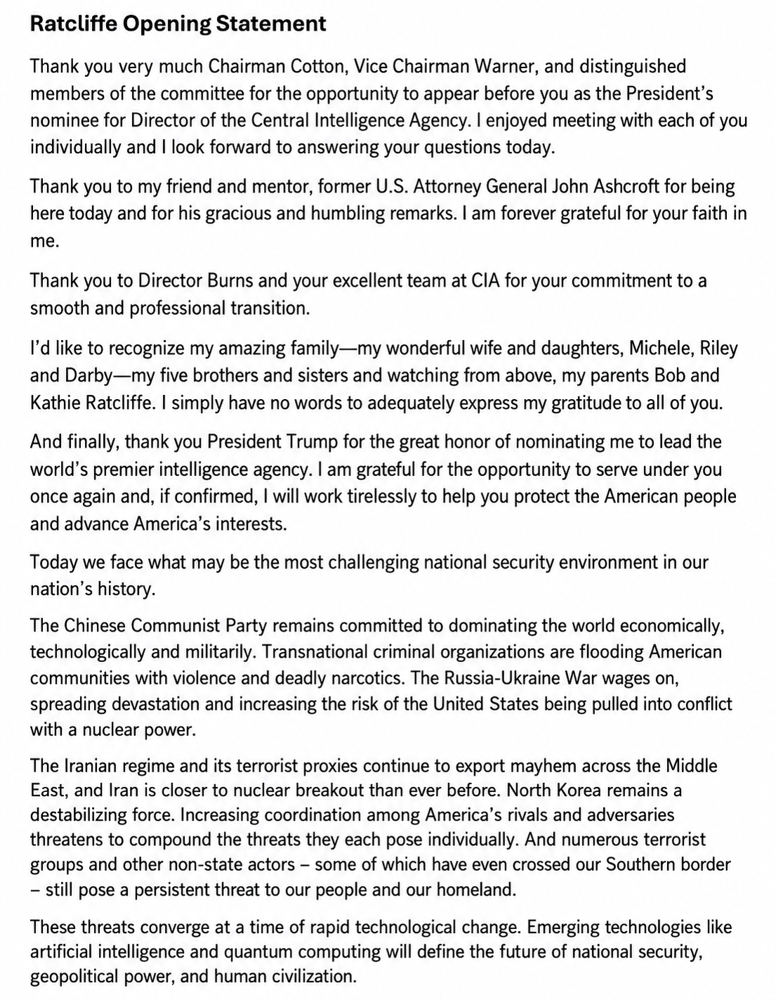 John Ratcliffe CIA Opening Statement - Free AI Opening Statement Generator, 50+ Real Opening Statement Examples