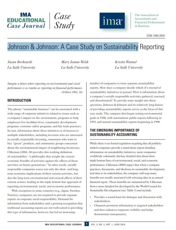 Johnson & Johnson Sustainability Report