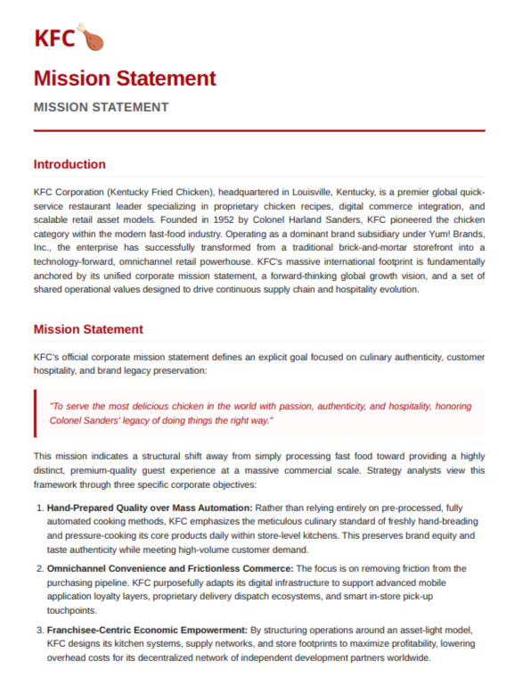 KFC Mission Statement - Free AI Mission Statement Generator, 50+ Real Mission Statement Examples