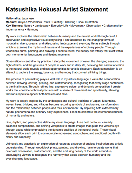 Katsushika Hokusai Artist Statement - Free AI Artist Statement Generator, 50+ Real Artist Statement Examples