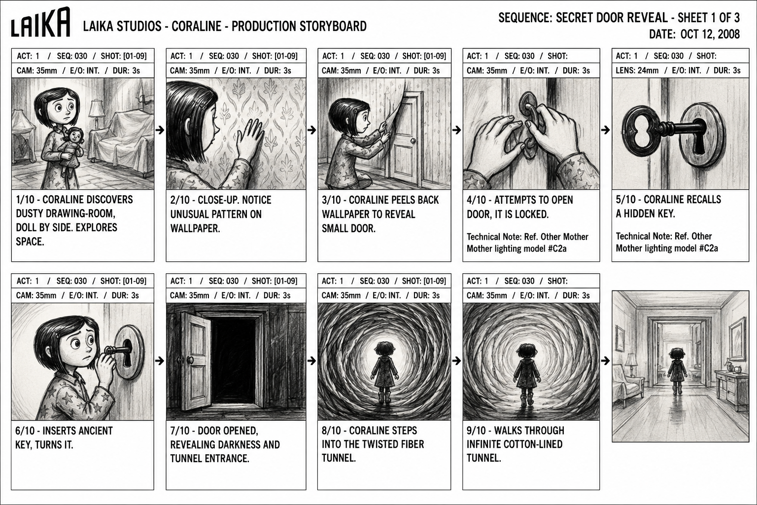 Laika Studios Coraline Secret Door Storyboard - Free AI Storyboard Generator, 40+ Real Storyboard Examples
