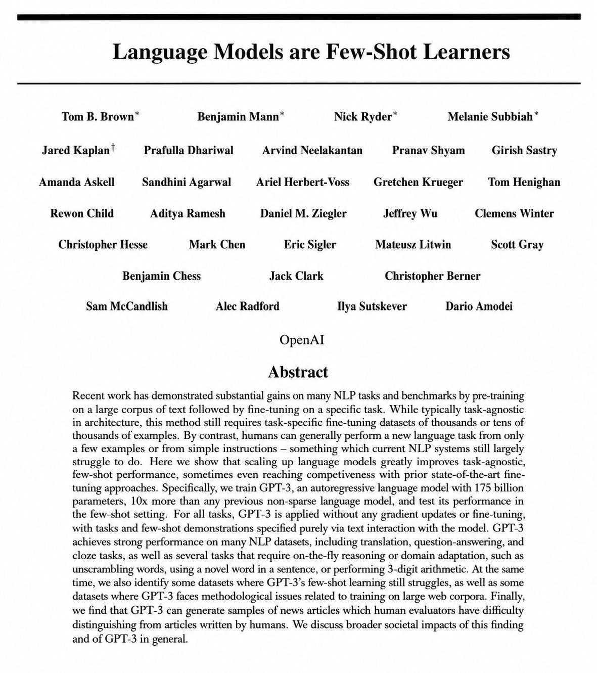 Language Models are Few-Shot Learners Research Paper - Free AI Research Paper Generator, 50+ Real Research Paper Examples
