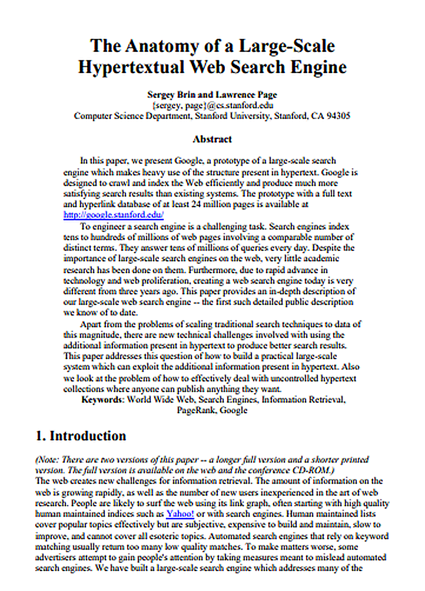 Large-Scale Hypertextual Web Search Engine Research Paper - Free AI Research Paper Generator, 50+ Real Research Paper Examples
