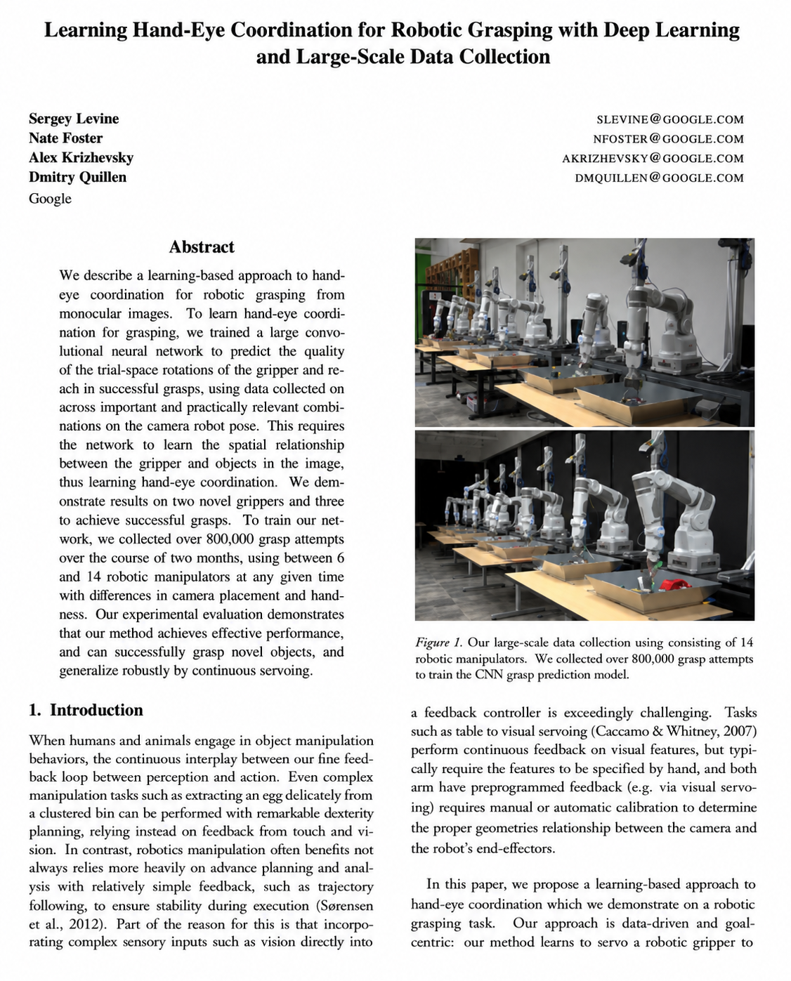 Learning Hand-Eye Coordination for Robotic Grasping Research Paper by Google - Free AI Research Paper Generator, 50+ Real Research Paper Examples