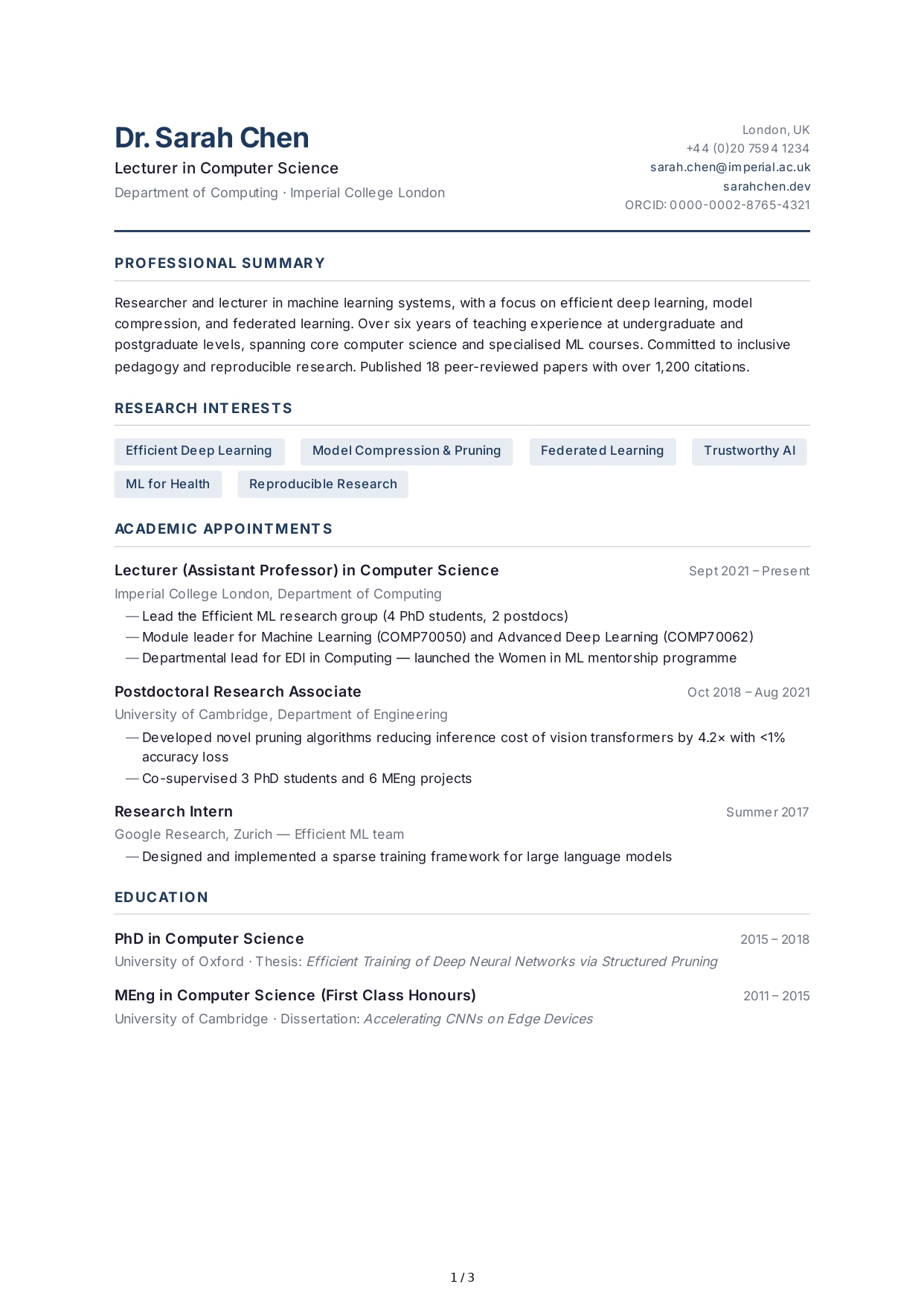 Lecturer CV - Free AI CV Maker, 50+ Real CV Examples