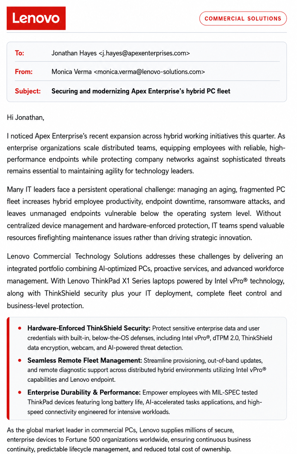 Lenovo Sales Email - Free AI Sales Pitch Generator, 30+ Real Sales Pitch Examples